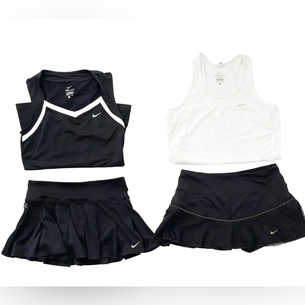 Nike Dri Fit Lot 2 Tennis Black Skirt Skort Black Tank Shirt White Tank Shirt S